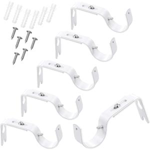 6 Pieces Curtain Rod Brackets General Adjustable Curtain Rod Holder Wall Bracket Hooks Outside Mounted Blinds Curtain Rod Bracket with Screws for 1 Inch Diameter Curtain Rod (White)