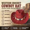 Wildarms Western Cowboy Hat for Women Men Wide Brim Woven Straw Cowboy Hat for Men Cowgirl Sun Beach Hat Decorative Bands