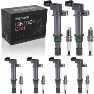 RANSOTO Ignition Coil Pack & Iridium Spark Plug Compatible with 2002-2008 Dodge Ram 1500 Durango Dakota Nitro Grand Cherokee Liberty Commander 3.7L V6 Replaces UF270 7100 Set of 6