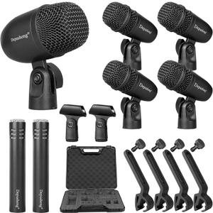 Depusheng 7-Piece Drum Microphone Set with 5 Dynamic Percussion Microphones and 2 Condenser Percussion Microphones Ideal for Instrument Recording and Music Production