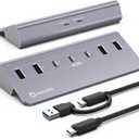 USB C Hub,Powered USB Hub with 5V 3A Power Adapter, 10Gbps USB Splitter with 4 USB-A and 3 USB-C Ports, 7-Port Type C Multiport Adapter for MacBook Air/Pro, iPhone 16/15, Laptop and More (Gery)
