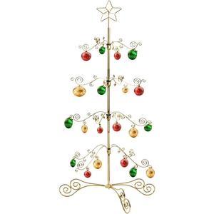 HOHIYA 3 Ft Wrought Iron Ornament Display Stand 56-Hook Metal Christmas Tree Alternative for Ornaments Glass Baubles Halloween Year-Round Displays Rack for Tabletop Taiwan Made Gold