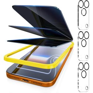 Fotbor [3+3 Pack Privacy Screen Protector for iPhone 17 Pro Max, 26 Anti-Spy & Blue Light Filter Tempered Glass with 3 Camera Lens Protectors, 3X Reinforced, Easy Alignment