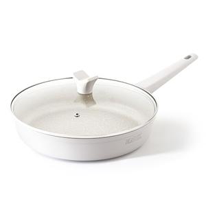 THE ROCK SOHO 11-Inch Non Stick Frying Pan with Lid–Nothing Sticks, Never Warps, Lasts Longer, Ceramic Non Toxic Skillet with Heat-Resistant Handle, PTFE PFOA&PFAS Free, Dishwasher Safe, Cream