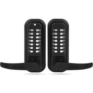 New Upgrade Double Sided Keypad Door Lock with Adjustable Deadlatch 2-3/8'' and 2-3/4'', Keyless Door Lock with Handle, Gate Lock for Outdoor Fences (Black)