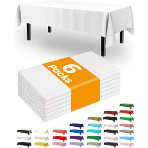 Pureegg Plastic Table Cloth Disposable 6 Pack, 54 x 108 Inch Table Cloths, Party, Picnic, Wedding, Decorative Tablecloths, Rectangle, White Plastic Cover, Waterproof, White