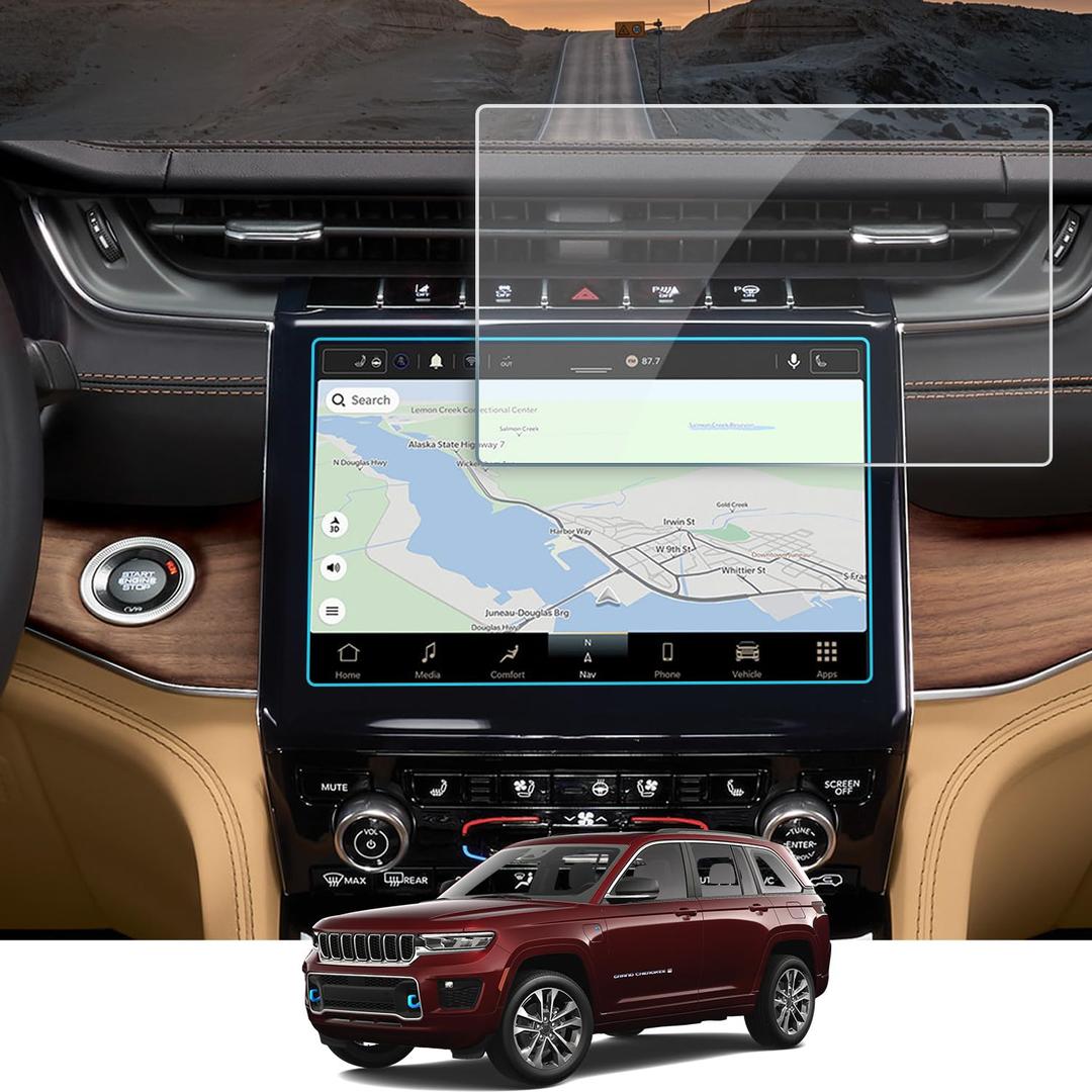 Tempered Glass Screen Protector for Grand Cherokee 2021-2025,Infotainment Navigation Screen Film Compatible With Grand Cherokee L 2025 2024 2023 2022 Car Accessories - 10.1 inch