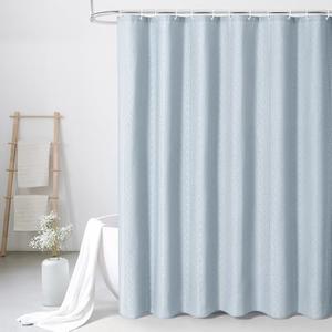 Craidlela FogBlue Thick Fabric Shower Curtain, 3D Embossed Woven Rustic Blue Cloth Shower Curtain Set, Water Repellent Weighted 230GSM Hotel Quality Machine Washable Bath Curtains with Hooks 72x78
