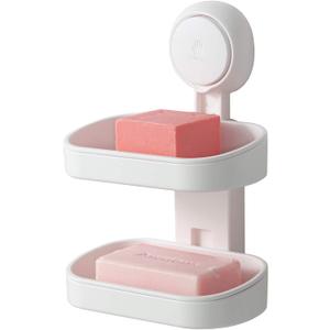TAILI Double Layer Soap Dish Suction Cup Soap Holder, Strong Sponge Holder for Shower, Bathroom, Tub and Kitchen Sink, Drill-Free, Removable (5.8" * 3.7" 2 Tier, White)