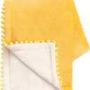 MONDAY MOOSE Cozy Fleece Throw Blanket with Pom Pom Fringe, Super Soft Blanket, Double-Sided Designs, for Couch Bed Sofa Home Decor (50x60 inch, Yellow/Beige)