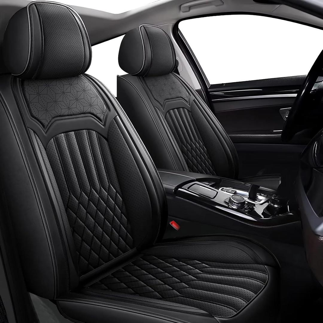 TTX Car Seat Covers Full Set Fit for Hyundai Sonata 2007-2024 2025 2026 Breathable Leather Seat Protector with Airbag Compatible Automotive 5 Seat Cushions Cover with Beautiful Patterns (Black)