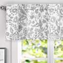DriftAway Julia Watercolor Blooming Flower Floral Lined Thermal Insulated Window Curtain Valance Rod Pocket 52 Inch by 18 Inch Plus 2 Inch Header Gray 1 Pack