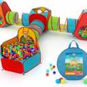 Playz 7pc Kids Play Tent with 1 Big Ball Pit for Babies, 3 Play Tunnel for Toddlers, and 3 Pop Up Tents Playhouse Bundle, Best Birthday Gift for Boys & Girls, Indoor & Outdoor Use Portable Play Center