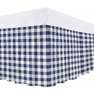 Bed Skirt Navy Plaid Bed Skirt 16 Inch Drop Buffalo Check Geometric Checker Pattern Elastic Wrap Around Bed Skirt Dust Ruffle for Queen Size Bed