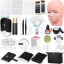 Lashes Kit for Eyelash Extension Beginner Lash Tech Starter Kit with Eye Lash Mannequin Head, Professional Eyelash Extension Kit with Lash Fan, Extension Glue and Eyelash Remover for Practice Training (Black)