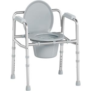 SOUNDFUSE 3 in 1 Bedside Commode Chair, Sturdy Dual-Crossbar Support, 350 Lbs Weight Capacity, Bedside Commode for Seniors with 7.5Qt Bucket, Portable Potty Chair for Adults, Silver