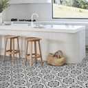 Elffloor Peel and Stick Floor Tile: 10 PCS Self-Adhesive Waterproof Vinyl Flooring,11.8" x 11.8" Retro Black Flowers Sticker for Bathroom, Kitchen, Bedroom