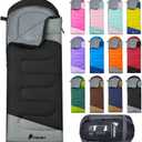 PTEROMY Sleeping Bags for Adults, Lightweight and Machine Washable, Water Resistant Backpacking Camping Sleeping Bag for Warm Cold Weather, Camping Essentials for Hiking Travel (50F~80F / 3 Season, Black)