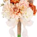 Wedding Bouquets for Bride Bridesmaid,Terracotta Burnt Orange Bouquet Artificial Fake Silk Roses Flowers Bridal Bouquet for Wedding Fall Boho Rustic Church Decoration Toss Bouquet (8.6in(M))