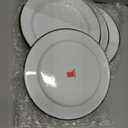 Red Co. Set of 4 Enamelware Metal Classic 8" Round Salad Plate, Solid White/Dark Green Rim