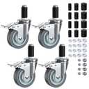 HOLKIE Caster Wheels Locking 4 Inch Expanding Stem Casters, Threaded Swivel Casters Set of 4 Heavy Duty Castors, Fit 1", 1-1/4", 1-2/5", 1-5/8" ID Stainless Steel Table, Cart, Furniture Legs
