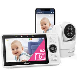 VTech VM901 Smart WiFi Baby Monitor with 1080p FHD Camera and 5" HD IPS Display, Free App, Remote Pan Tilt Zoom, Night Vision, Motion Detection Alerts