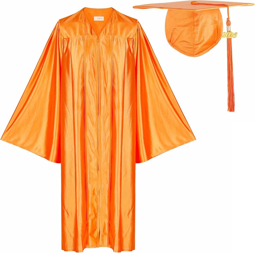 Newrara Adult Shiny Graduation Cap and Gown Tassel Set for High School & Bachelor (Orange)