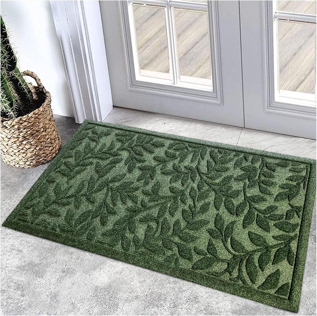 Bulijojo Outdoor Indoor Entrance Doormats,Durable Heavy Duty Welcome Mat,Thick Absorbent Natural Rubber Non Slip Mat,Easy Clean Entryway Rug 17x30 Inch Leaves Green (1'5" x 2'6", Leaves Green)