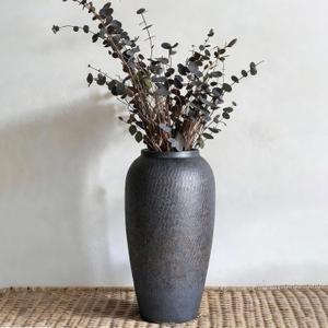 Rustic Ceramic Vase  13.8" Large Black Ceramic Vase for Home Decor, Modern Terracotta Floor Vase for Living Room, Entryway, Kitchen, Black Vases for Centerpieces, Housewarming Gifts (Black and Brown)
