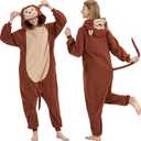 Adult Animal Onesie Halloween Costume One-Piece Cosplay Pajamas for Women and Men (Medium, Monkey)