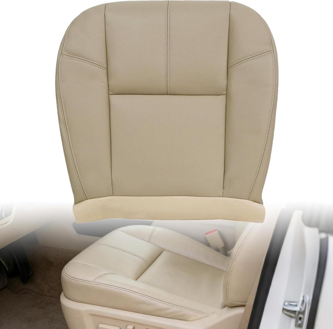 NLQR #333 Light Cashmere Tan Driver or Passenger Bottom Replacement Leather Seat Cover Compatible with Chevy Silverado Tahoe Suburban Avalanche GMC Sierra Yukon 1500 2500 3500HD 2007-2014 Custom Fit