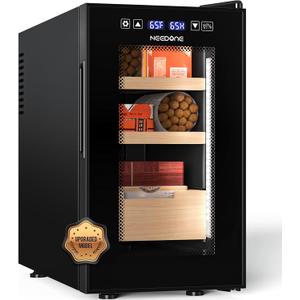 NEEDONE Electric Cigar Humidor 23L Pro 1S, Humidity, Heating, Cooling Quiet Smart Control, Thermostatic Cabinet for 150 Counts w/Spanish Cedar Wood Shelves Drawer, Hygrometer, Gifts for Men
