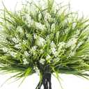20 Bundles Artificial Plants Outdoor Fake Monkey Grass with Flowers (White)
