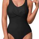 Pink Queen Women's One Piece Swimsuit V Neck Tummy Control Bathing Suits Sexy Criss Cross Swimwear Large