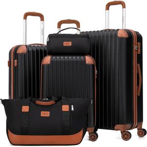Cosbarn Luggage Sets 5 Piece Suitcases with Wheels, Suitcase Set ABS Hard Case Luggage with TSA Lock Spinner Wheels Durable Travel Luggage