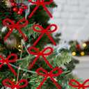 60 Pcs Red Christmas Tree Bows Christmas Tree Decorations Rustic Crafts Gift Bows Vintage Gift Wrapping Decorations Bendable and Twistable for Xmas Garland Wreath Indoor (3.15 Inches/ 8 cm)