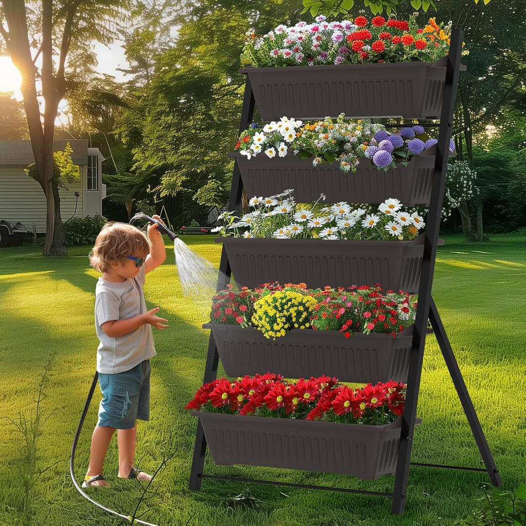 TOREVSIOR 5-Tier Vertical Raised Garden Bed, Vertical Garden Planter with Water Drainage, Elevated Garden Bed for Vegetables Flowers Herbs Indoor Outdoor, Small
