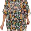 Zando Short Sleeve Kimono Cardigans Floral Kimono Cover Ups Womens Casual Shawl Cardigan Loose Open Front Kimono Tops (L)