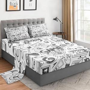 WeCozy Queen Size Bed Sheet Sets with Pillowcases, Space Computer Games 4 Pcs Soft Microfiber Bedding for Kids and Adults, Black Play Video Flat, Fitted Sheet for Bedroom Bed Decor