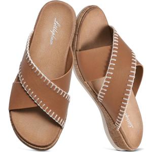 Littleplum Sandals For Women Slip On Arch Support Slides Comfortable Flat Sandals Summer Breathable Adjustable Orthotic Walking Shoes for Beach,Travel, 42