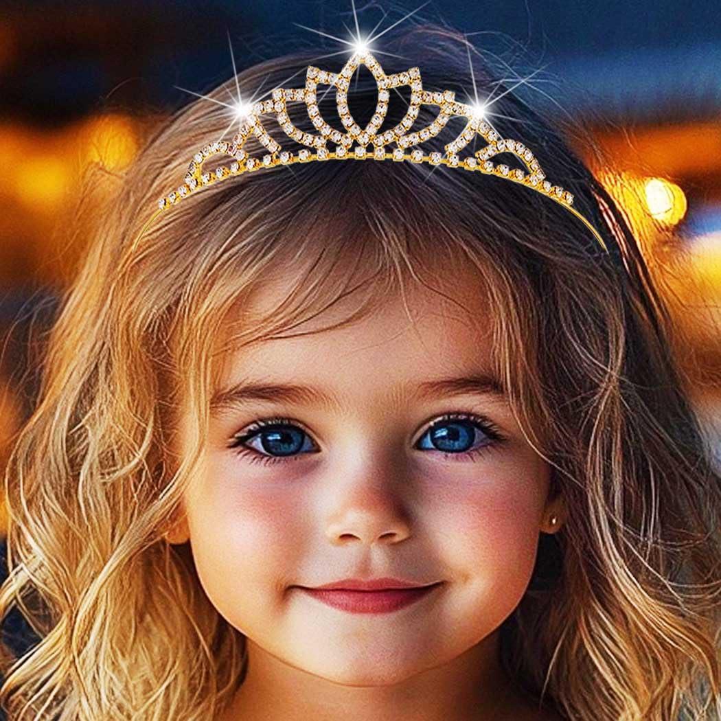 Kilshye Girls Princess Tiara Gold Rhinestone Tiaras Crystal Hair Accessories for Birthday (Gold)