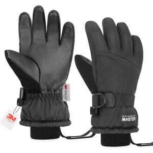 OutdoorMaster Kids Ski Snow Gloves, 3M Thinsulate Winter Windproof Waterproof Thermal Gloves for Boys & Girls, Fits Youth Winter Sports, Skiing, Snowboard (S(4-6 Years))