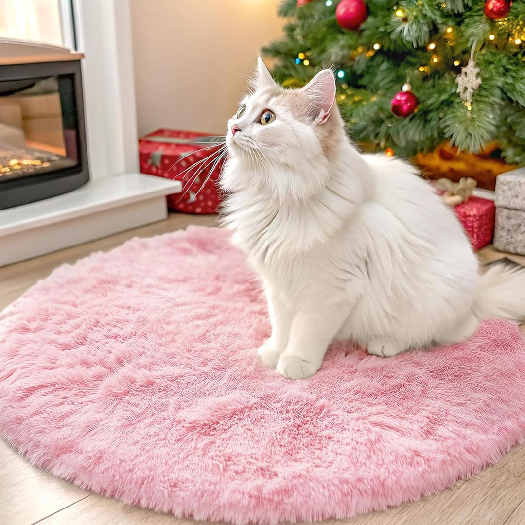 OLANLY Pink Round Rugs for Bedroom - Machine Washable, 2 ft Circle Area Rugs for Living Room, Soft and Fluffy Shaggy Carpet for Teen Girls and Boys, Nursery Rooms, Dorms, Home Decor Aesthetic