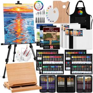187Pcs Professional All-in-One Art Painting Kit with Aluminum & Beech Wood Easel, 96 Acrylic, Watercolor & Oil Paint Set, Complete Art Supplies Painting Set for Adults, Artists, Beginners, 187piece Set