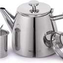 VeoHome Stainless Steel Tea Pot with Infuser - Keeps Heat Thanks to its Double Wall, Silver (1 Liter (34 oz))