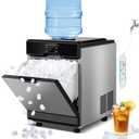 Nugget Ice Maker Countertop Dual Water Inlet Options, 60Lbs/24H Columnar Ice Maker Machine with Self-Cleaning, Pellet Chewable Crunchable Ice Machine with Ice Scoop&Basket for Home/Kitchen/Office