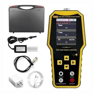 7 in 1 Soil Tester, Nitrogen Phosphorus Potassium NPK Tester, Handheld Soil PH Meter Kit, Temperature, Conductivity, Moisture, EC Meter for ​Petrochemical, Agriculture - Yellow