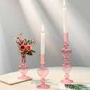 Mumufy 3 Pcs Valentine's Day Glass Candlestick Holders Heart Glass Taper Candle Holder Valentines Heart Candle Stick Vase Decor for Galentine's Day Wedding Festival Party Table Centerpiece(Pink)
