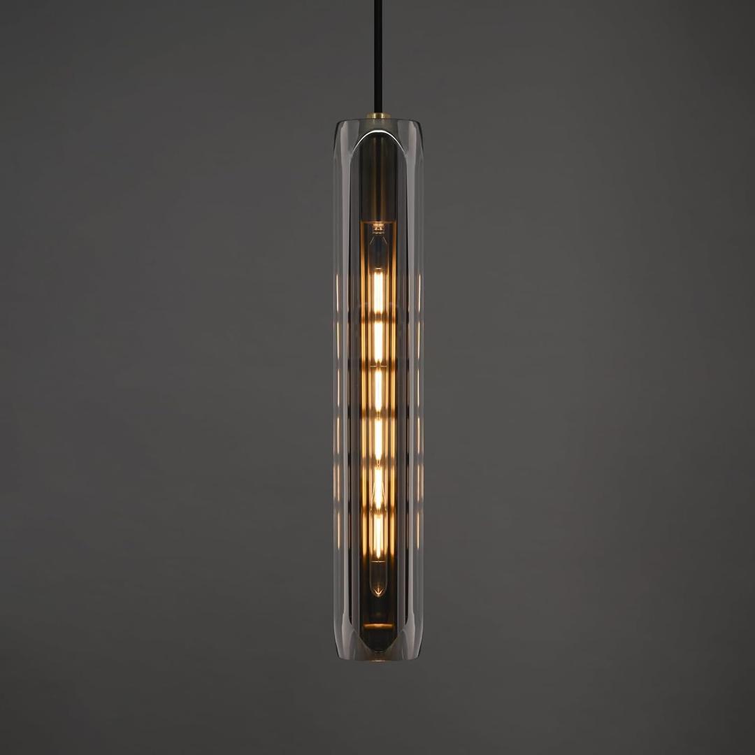 Modern K9 Crystal Kitchen Island Pendant Light,14.95'' Black Long Crystal Pendant Light,1 Light Indoor Small Crystal Pendant Light, for Kitchen Dining Bathroom Bedroom,Included 2 Bulb (Black Crystal Pendant)