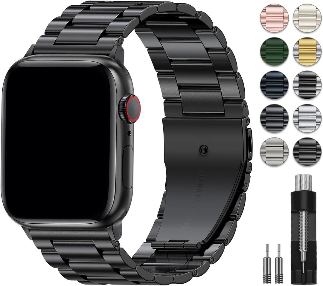 EPULY Metal Band Compatible with Apple Watch Band 45mm 44mm 42mm 49mm 46mm Men & Women, Business Stainless Steel Strap for iWatch Bands Ultra 2, SE, Ultra Series 10 (45mm 44mm 42mm 49mm 46mm(series 10), Black)